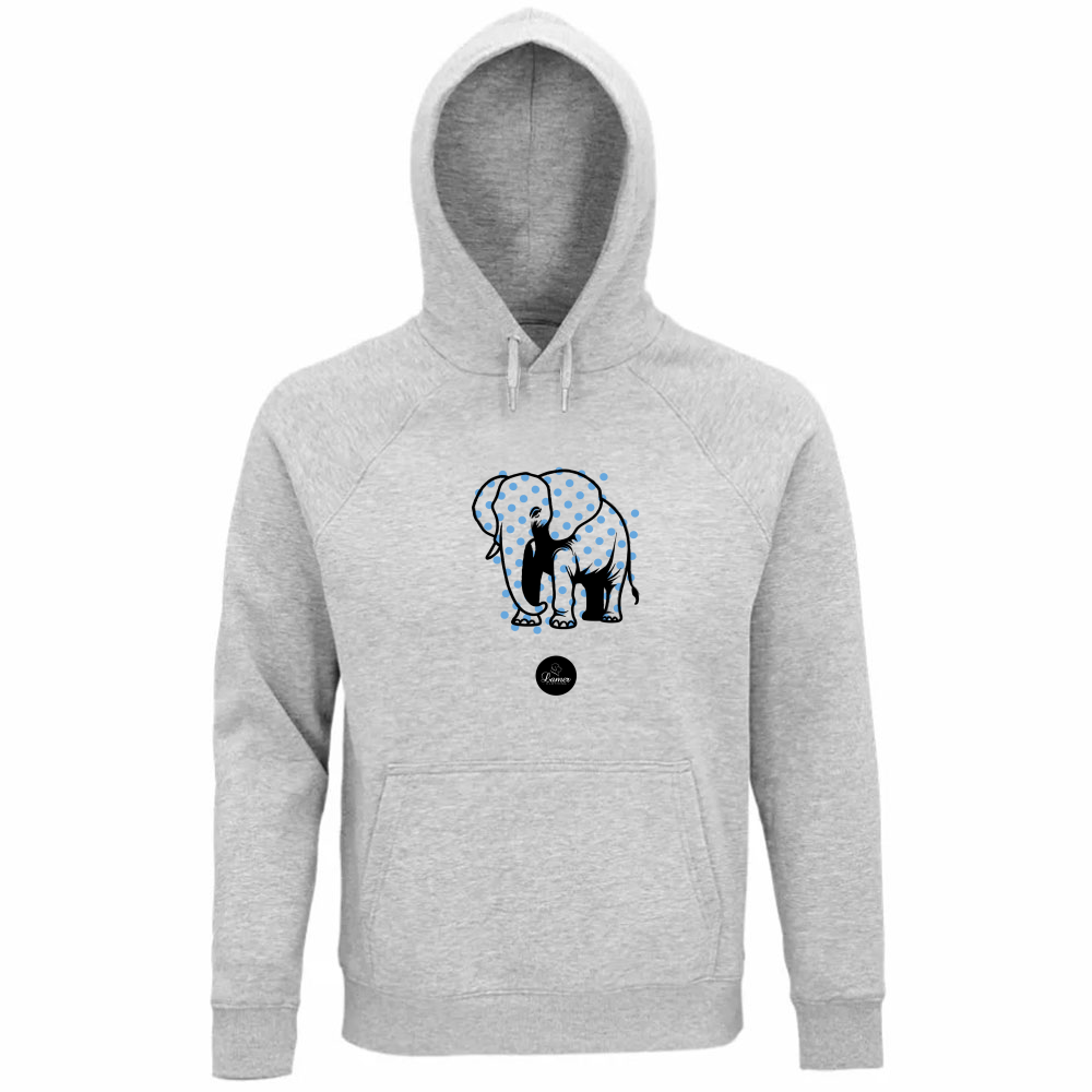 Felpa Organica Unisex Cappuccio Pois Elephant