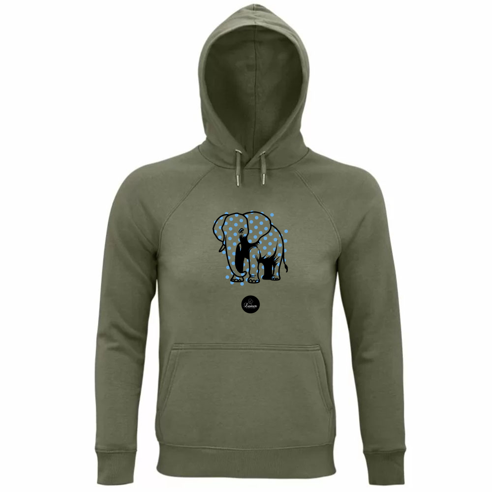 Felpa Organica Unisex Cappuccio Pois Elephant